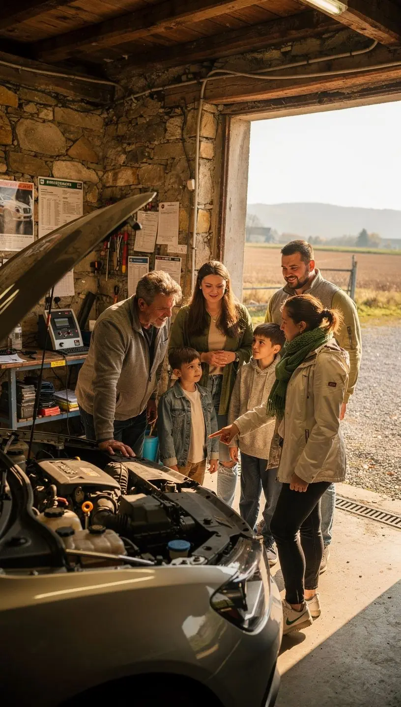 Technik meria tlak pneumatík a kontroluje stav bŕzd ako súčasť komplexnej predkupnej kontroly